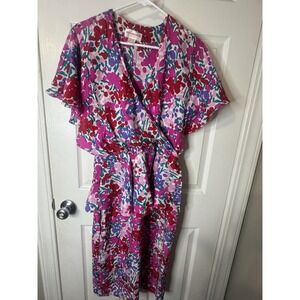 Vintage Jack Mulqueen Silk Dress Floral Wrap Peplum 80s 90s Cottagecore 10